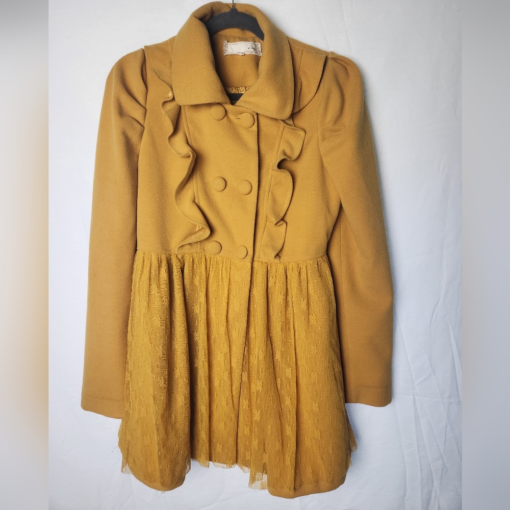 A'reve Wool Pea Coat Lace Woman's Medium Button Down Coat Yellow Great Shape